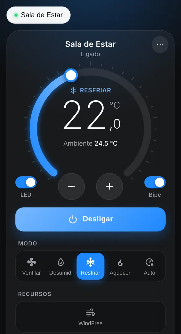 WebView interface cooling, with WindFree, LED, beep and modes.